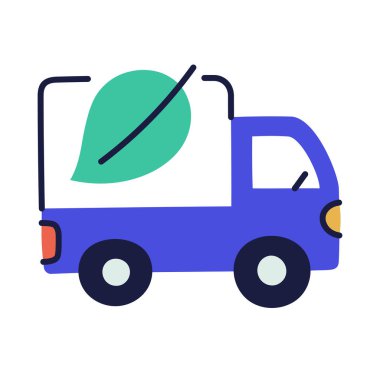 Elektrik kargo kamyonu. El çizimi EV karalama simgesi.