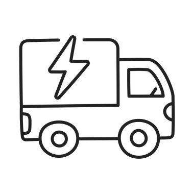 Elektrik kargo kamyonu. El çizimi EV karalama simgesi.