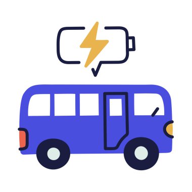 Elektrikli araç. El çizimi EV karalama simgesi.