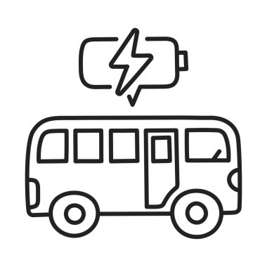 Elektrikli araç. El çizimi EV karalama simgesi.