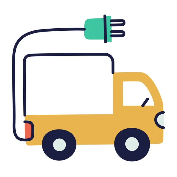 Electric Cargo Truck Hand Drawn Doodle Icon — Stock Vector