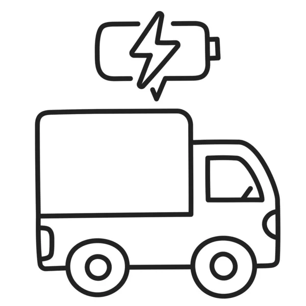 Elektrisk Lastbil Handritad Doodle Ikon — Stock vektor