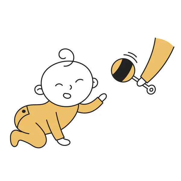 Babykrabbeln Handgezeichnetes Kind Und Familienkritzelikone — Stockvektor