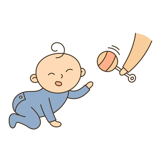 Babykrabbeln Handgezeichnetes Kind Und Familienkritzelikone — Stockvektor