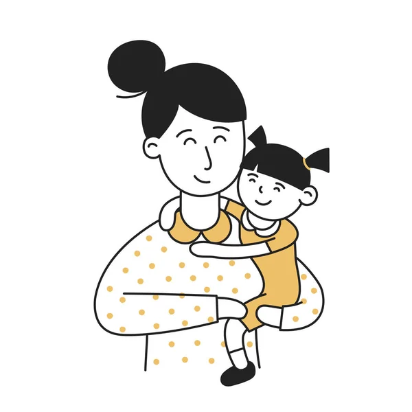 Mami Ručně Kreslené Dítě Rodina Čmáranice Ikona — Stockový vektor