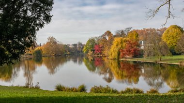 Vincennes Gölü, sonbaharda ağaçların yansımasıyla
