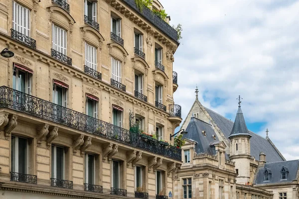 Paris Typical Facades Street Beautiful Buildings Rue Reaumur — Stock Photo, Image