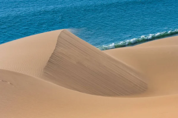 ナミビア ナミビアの砂漠 海に落ちる黄色の砂丘の風景 砂の上に吹く風 — ストック写真