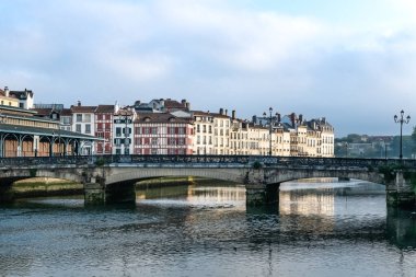 Bayonne in the pays Basque, typical facades and bridge on the river Nive