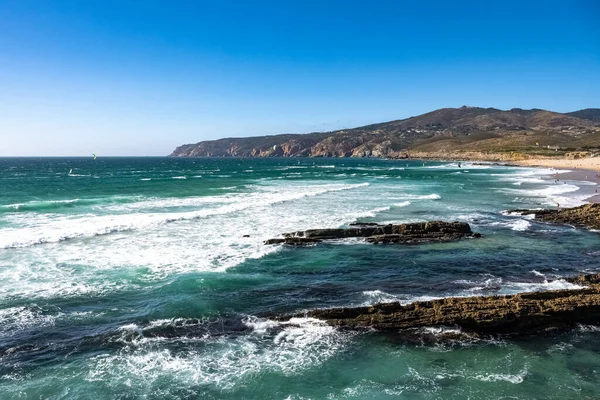 Portugalia Praia Guincho Wybrzeżu Atlantyku Wietrzna Plaża — Zdjęcie stockowe