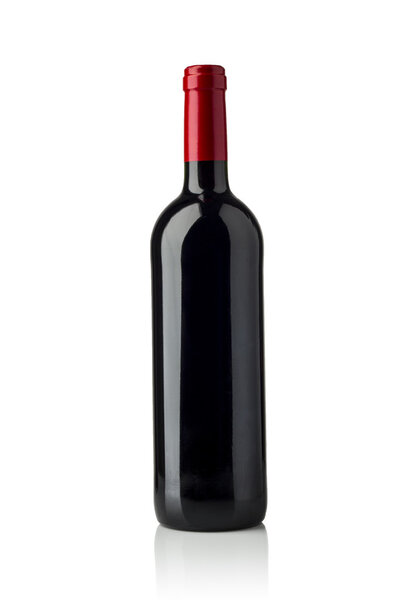 red wine and a bottle isolated over white background