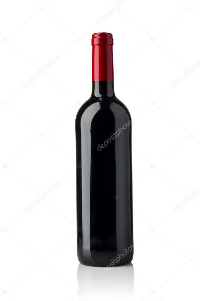 Red wine and a bottle isolated over white background Stock Photo by