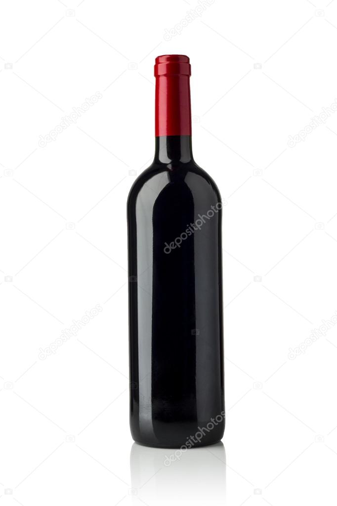 red wine and a bottle isolated over white background