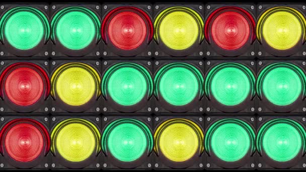 Patterns of semaphores group with flashing color signals — Stock Video
