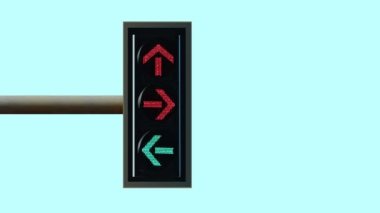 Turkuazda farklı yönlü okları olan trafik ışıkları.