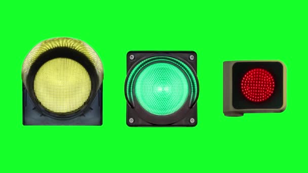 Conjunto de lámparas de semáforo cambiando las señales de colores en chomakey — Vídeos de Stock