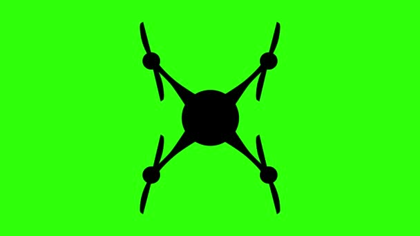 Черный значок дрона с пропеллерами на зеленом фоне — стоковое видео