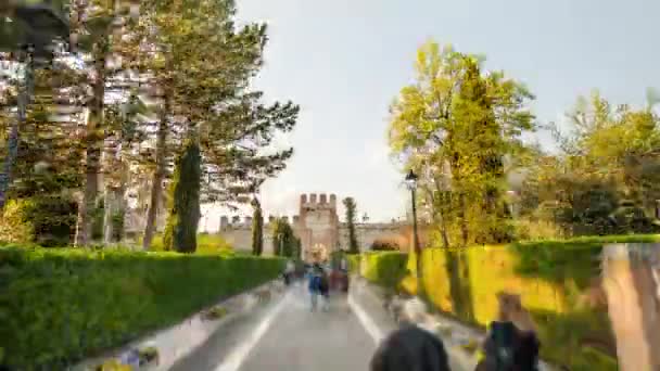 Weg Leidt Naar Kasteel Lazise Omgeven Door Weelderig Groen Milaan — Stockvideo