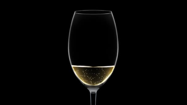 Elegant Empty Wineglass Fills White Sparkling Champagne Black Background Alcohol — Video Stock