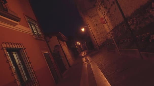 Bright Lanterns Illuminate Narrow Street Italian Town Old Vintage Buildings — стоковое видео