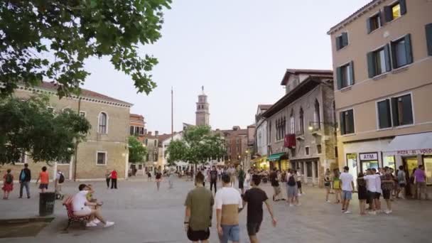 Venice Italy July 2022 Tourists Walk Pedestrian Street Vintage Buildings — ストック動画