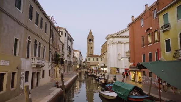 Venice Italy July 2022 Narrow Water Canal Moored Boats Vintage — Video