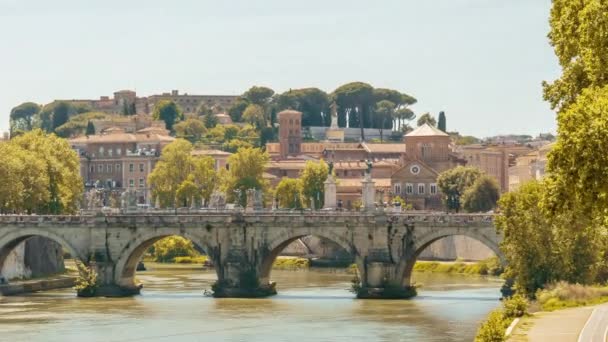 Saint Angelo Bridge Surrounded Lush Green Trees Rome Ancient Italian — Vídeo de Stock