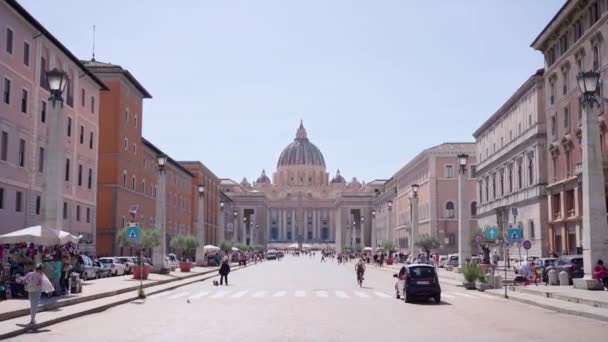 Rome Italy May 2022 People Walk Street Peter Basilica Vatican — Stock Video