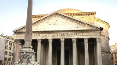 Famous Pantheon with white columns built in historical center of Rome. Former Roman temple as popular tourist destination in Italian capital