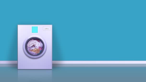 Washing Machine Turns Washes Clothes — Vídeo de stock