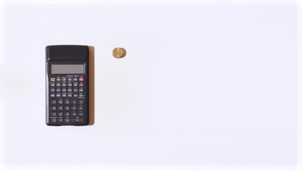 Calculator Coins White Background — Vídeo de Stock