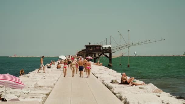 People Walk Sottomarina Dike Summer — Video Stock