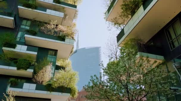 Milan Italy April 2022 Green Plants Grow Balconies Residential Buildings — Video Stock