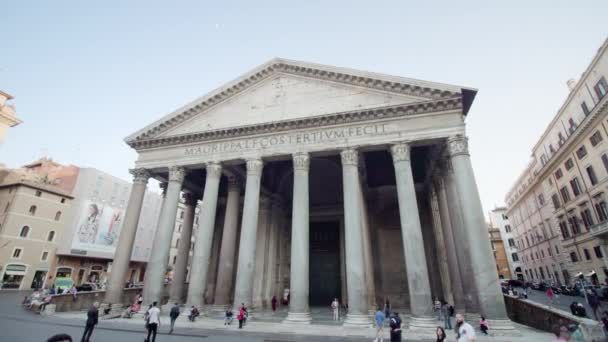Роме Італія Травня 2022 Стародавній Пантеон Великими Білими Колонами Площі — стокове відео