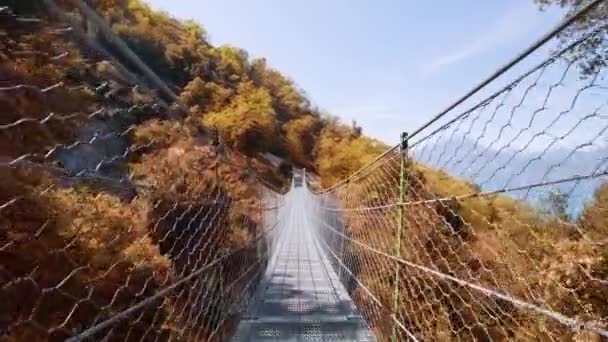 Long Footbridge Mesh Fencing Built Lake Garda Italy Lush Yellowed — Vídeo de Stock