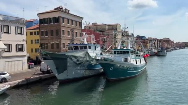 August 2021 Fishing Boats Venice Lagoon — Stockvideo