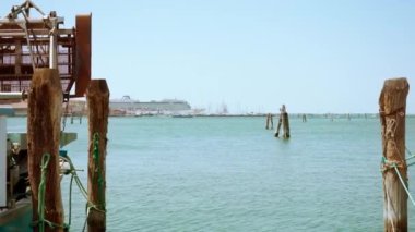 August 2021. Chioggia lagoon in summer and cruise ship in the port