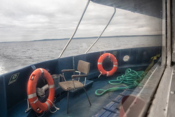 Barco Fondo Una Hermosa Vista Los Alrededores Del Lago Onega — Foto de Stock