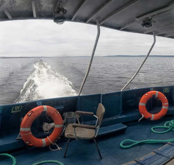 Barco Fondo Una Hermosa Vista Los Alrededores Del Lago Onega — Foto de Stock