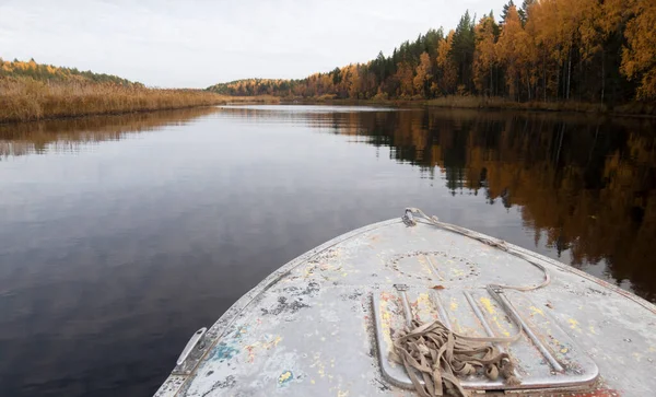 Csónak Háttérben Egy Gyönyörű Kilátás Nyílik Környék Onega Oroszország — Stock Fotó