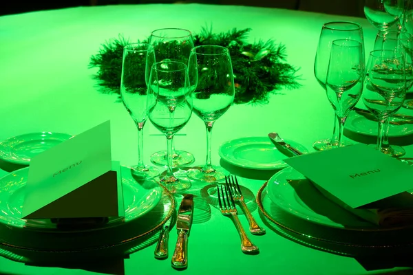 Wine Glasses Table White Tablecloth Celebration New Year — Stockfoto