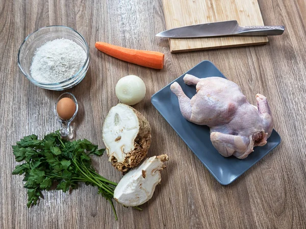 Homemade Food Cooking Chicken Home Close Selective Focus — стоковое фото