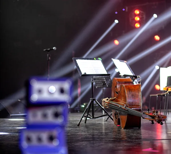 Musical Instruments Two Double Bass Contrabass Orchestra Room Pending Musicians — Stock Photo, Image