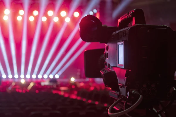 Configurar Preparar Cámara Vídeo Antes Del Evento Teatro Sala Conciertos — Foto de Stock