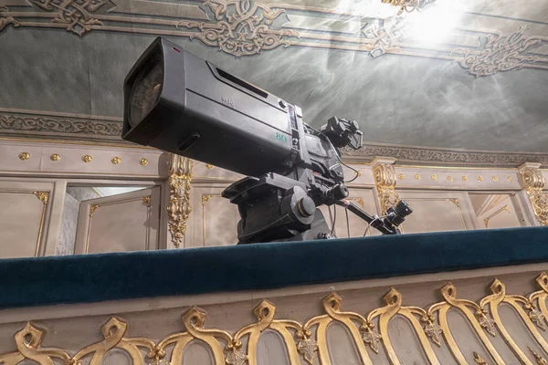 Настройка Подготовка Видеокамеры Перед Мероприятием Театре Концертном Зале Профессиональных Фотографов — стоковое фото
