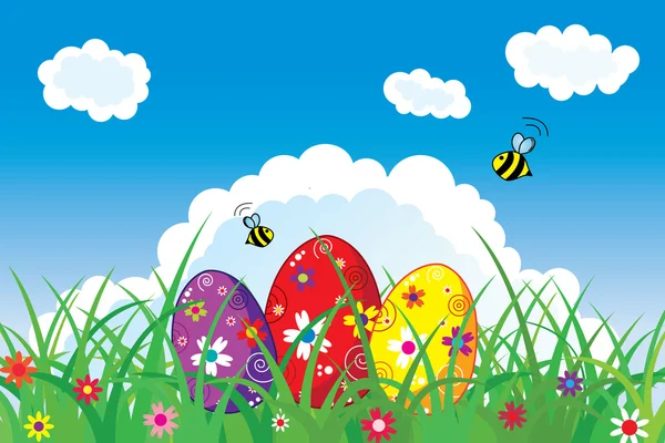 Osterpostkarte mit gefärbten Eiern — Stockvektor