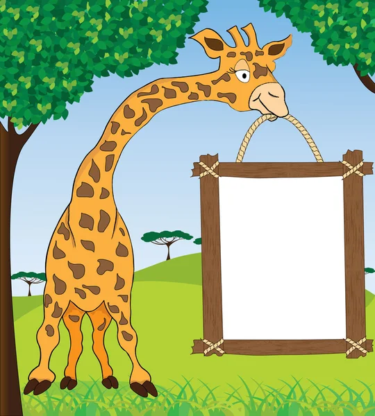 Giraffe with blank advertisement frame — Stock Vector