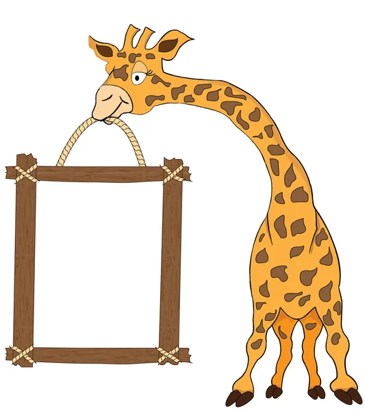 Giraffe holding blank advertisement frame isolated on white — Stock Vector