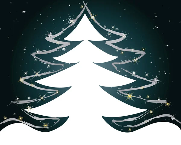 Albero di Natale bianco nel cielo buio — Vettoriale Stock
