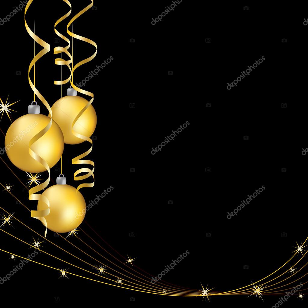 Yellow christmas balls with curling serpentine over black — Stock Vector © Primo4ka 26610947